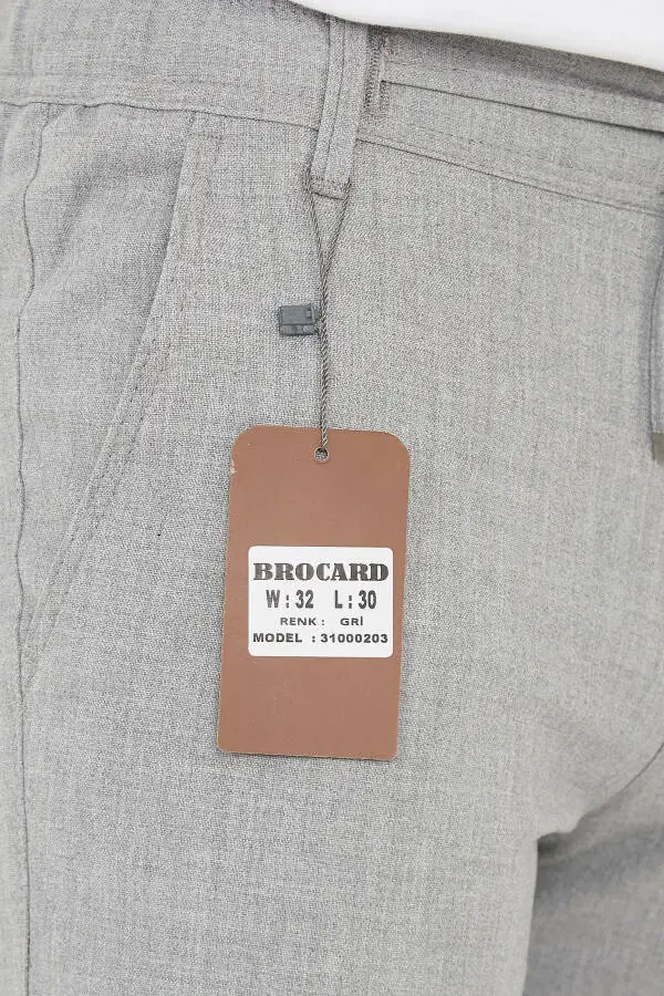 Erkek Jogger Slimfit Bel Yarım Lastikli Duble Paça Gri Kumaş Pantolon-GRİ - 7