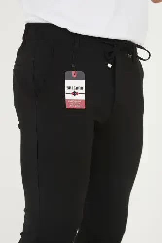 Erkek Jogger Slimfit Bel Yarım Lastikli Duble Paça Siyah Kumaş Pantolon-Siyah - 6