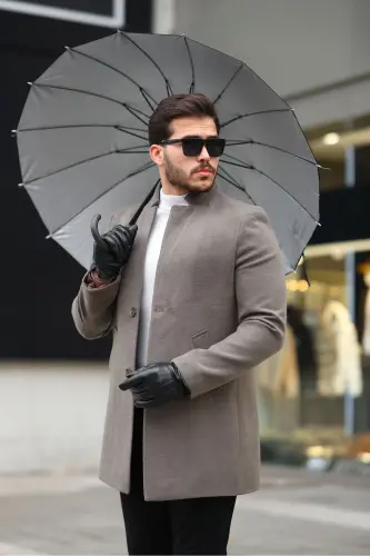 Erkek Kaban Kaşe Slım Fit Dar Kesim Yeni Sezon-Haki - 1