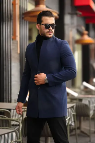 Erkek Kaban Kaşe Slım Fit Dar Kesim Yeni Sezon-Lacivert - HELLO7 (1)