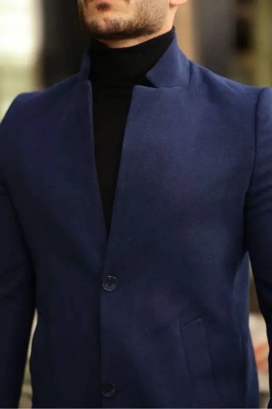 Erkek Kaban Kaşe Slım Fit Dar Kesim Yeni Sezon-Lacivert - 3