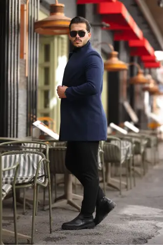 Erkek Kaban Kaşe Slım Fit Dar Kesim Yeni Sezon-Lacivert - 5