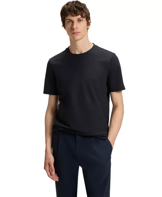 Men's Cotton-Blend Bubble-Jacquard T-Shirt - Dark Blue - 3
