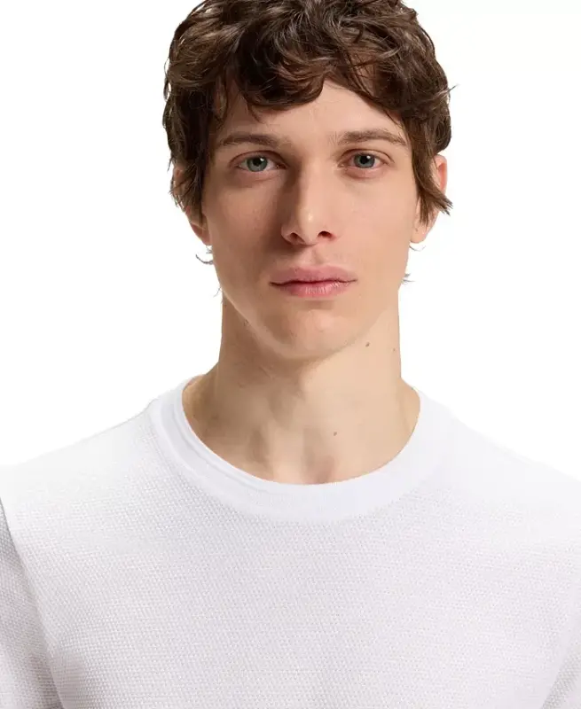 Men's Cotton-Blend Bubble-Jacquard T-Shirt - White - 4