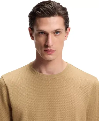 Men's Cotton-Blend Bubble-Jacquard T-Shirt - Medium Beige - 5