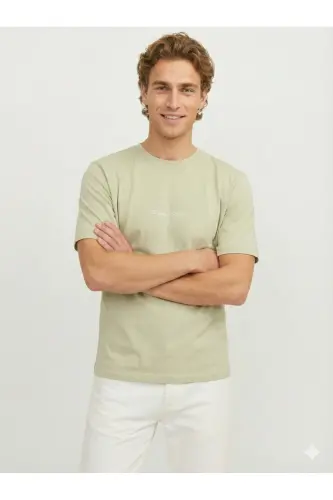 Erkek Kabartma Logo Baskili Tisört - Celadon Tint Yeşil-Celadon Tint - 6