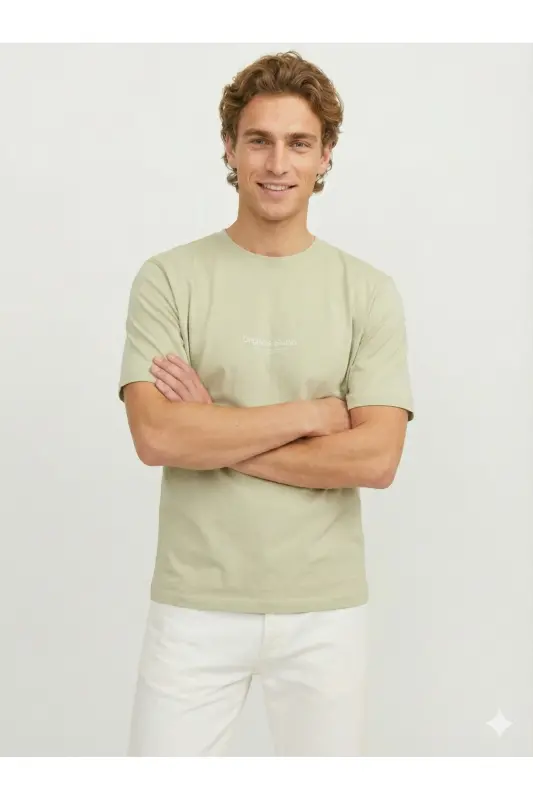 Erkek Kabartma Logo Baskili Tisört - Celadon Tint Yeşil-Celadon Tint - 6