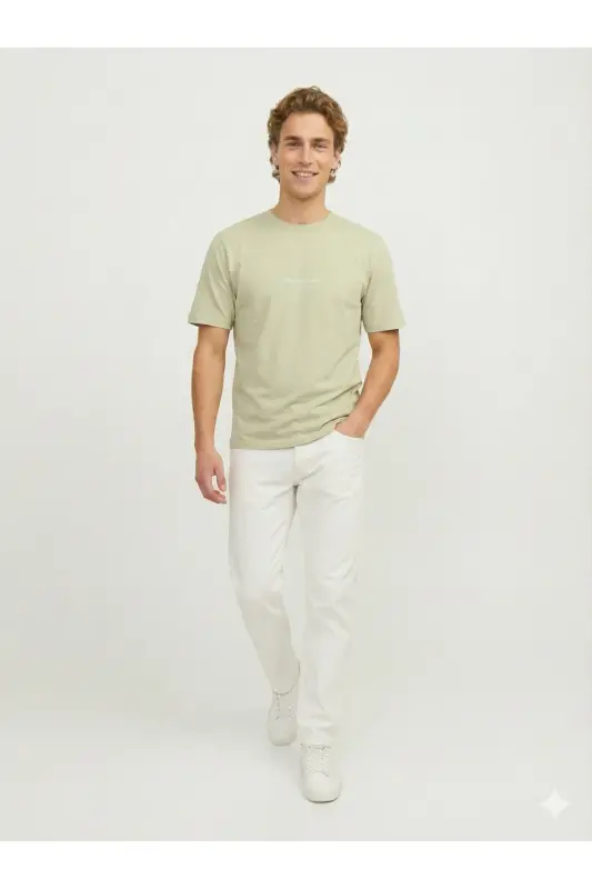 Erkek Kabartma Logo Baskili Tisört - Celadon Tint Yeşil-Celadon Tint - 7