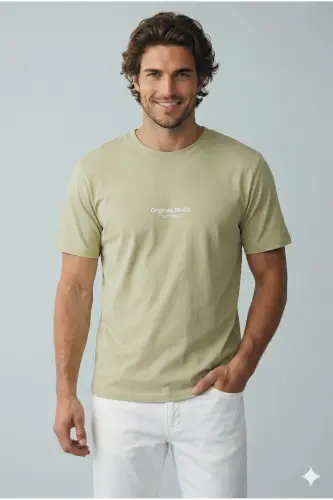 Erkek Kabartma Logo Baskili Tisört - Celadon Tint Yeşil - Celadon Tint - 3