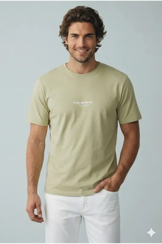Erkek Kabartma Logo Baskili Tisört - Celadon Tint Yeşil - Celadon Tint - 3
