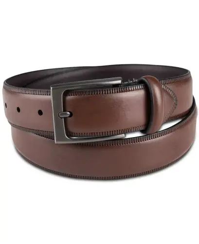 Men's Embossed Edge Belt, Created for Modazone - Cognac - 1