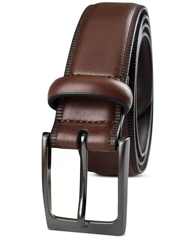 Men's Embossed Edge Belt, Created for Modazone - Cognac - 2