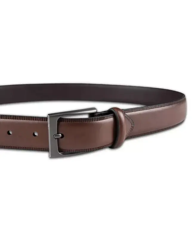 Men's Embossed Edge Belt, Created for Modazone - Cognac - 3