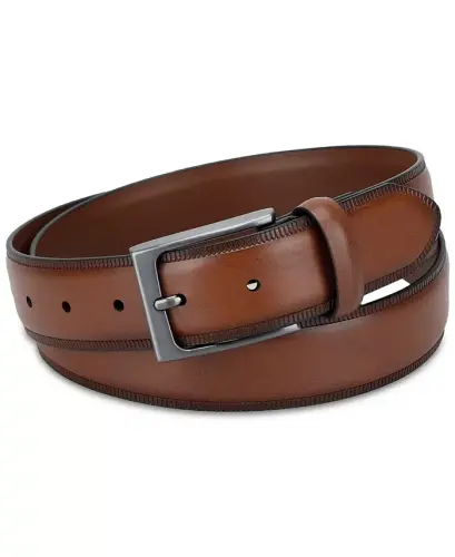 Men's Embossed Edge Belt, Created for Modazone - Cognac - 5