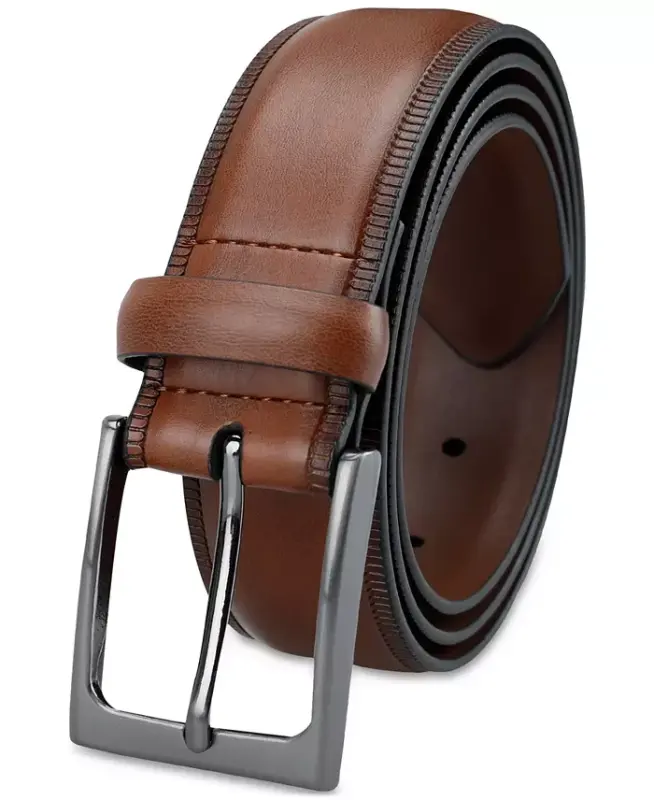 Men's Embossed Edge Belt, Created for Modazone - Cognac - 6