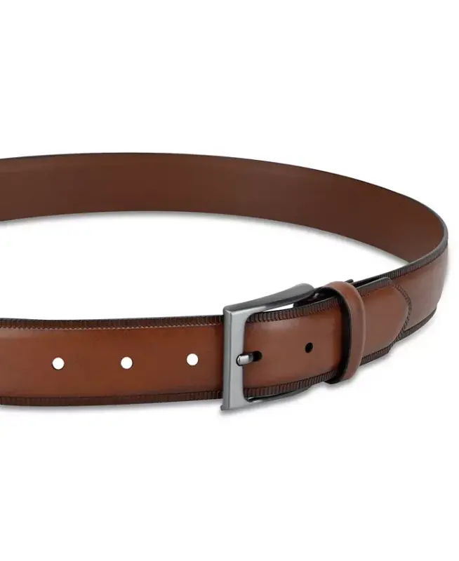 Men's Embossed Edge Belt, Created for Modazone - Cognac - 9