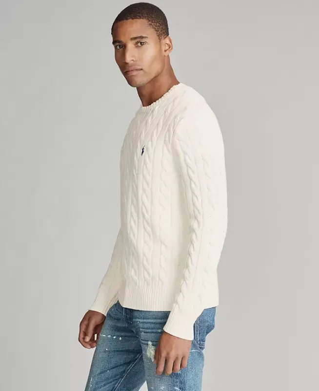 Men's Cable-Knit Cotton Sweater-Andover Cream - 1