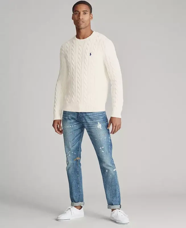 Men's Cable-Knit Cotton Sweater-Andover Cream - 2