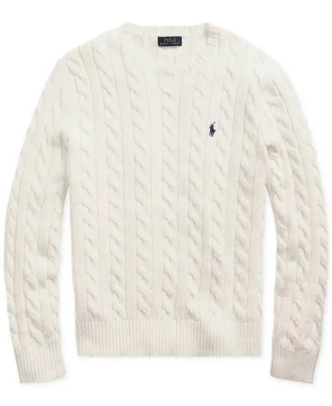 Men's Cable-Knit Cotton Sweater-Andover Cream - 4