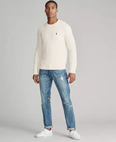 Men's Cable-Knit Cotton Sweater - Andover Cream - 3
