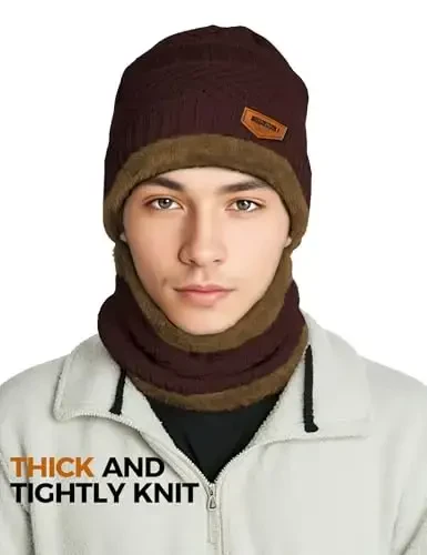 Beanie Hats for Men Women Neck Warmer Cold Weather Gear Men Gift Set for Winter Hat Neck Scarf Guys Face Mask Snow Suits - 2