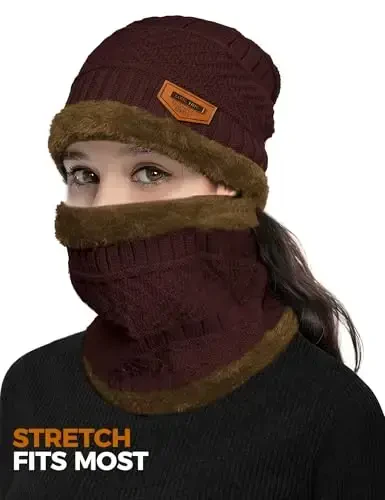 Beanie Hats for Men Women Neck Warmer Cold Weather Gear Men Gift Set for Winter Hat Neck Scarf Guys Face Mask Snow Suits - 3