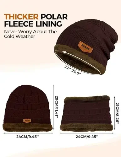 Beanie Hats for Men Women Neck Warmer Cold Weather Gear Men Gift Set for Winter Hat Neck Scarf Guys Face Mask Snow Suits - 6