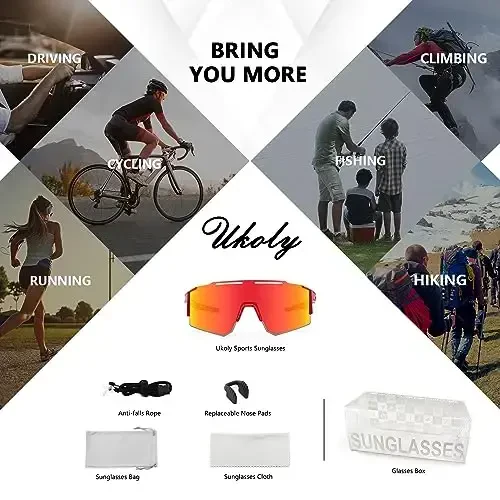 Ukoly Cycling Sunglasses for Men Women with 3 Interchangeable Lenses, Polarized Sports Sunglasses, Baseball Sunglasses - 6