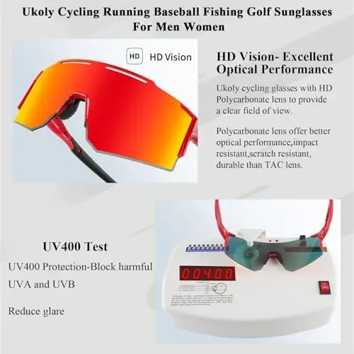Ukoly Sport Sunglasses for Men and Women,HD PC Lens UV400 Protection | Sun Glasses for Running Cycling Baseball Fishing Golf Hiking,with 1 Lens or 3 Interchangeable Lens - 2