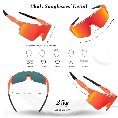 Ukoly Cycling Sunglasses for Men Women with 3 Interchangeable Lenses, Polarized Sports Sunglasses, Baseball Sunglasses - 4
