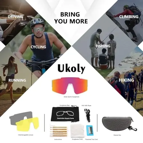 Ukoly Sport Sunglasses for Men and Women,HD PC Lens UV400 Protection | Sun Glasses for Running Cycling Baseball Fishing Golf Hiking,with 1 Lens or 3 Interchangeable Lens - 6