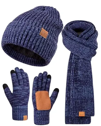 Winter Hat Gloves Scarf Set for Men Women, Mens Beanie Long Scarf Touchscreen Gloves for Cold Weather, 3 in 1 Warm Gift Set - 7