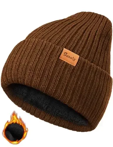 Beanie Hats for Men Women Fleece Winter Hat Chunky Knit Skull Stocking Caps for Guys Thermal Snow Hat Heated Cuffed Gift - 1