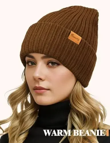 Beanie Hats for Men Women Fleece Winter Hat Chunky Knit Skull Stocking Caps for Guys Thermal Snow Hat Heated Cuffed Gift - 2