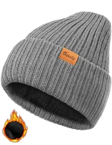 Beanie Hats for Men Women Fleece Winter Hat Chunky Knit Skull Stocking Caps for Guys Thermal Snow Hat Heated Cuffed Gift 