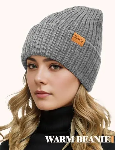 Beanie Hats for Men Women Fleece Winter Hat Chunky Knit Skull Stocking Caps for Guys Thermal Snow Hat Heated Cuffed Gift - 3