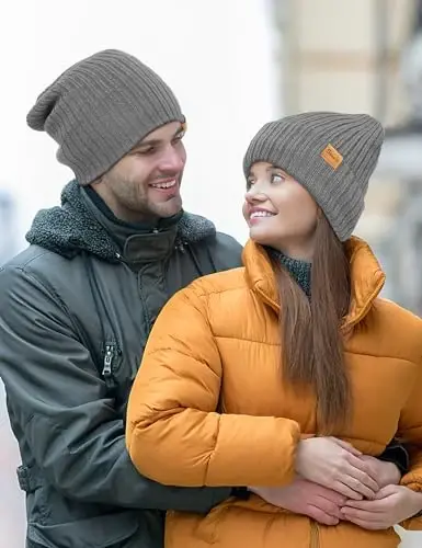 Beanie Hats for Men Women Fleece Winter Hat Chunky Knit Skull Stocking Caps for Guys Thermal Snow Hat Heated Cuffed Gift - 7