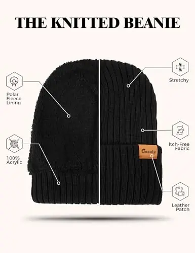 Beanie Hats for Men Women Fleece Winter Hat Chunky Knit Skull Stocking Caps for Guys Thermal Snow Hat Heated Cuffed Gift - 5