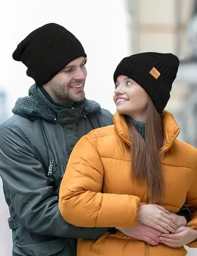 Beanie Hats for Men Women Fleece Winter Hat Chunky Knit Skull Stocking Caps for Guys Thermal Snow Hat Heated Cuffed Gift - 7