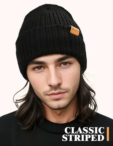 Beanie Hats for Men Women Fleece Winter Hat Chunky Knit Skull Stocking Caps for Guys Thermal Snow Hat Heated Cuffed Gift - 2