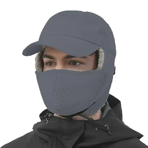 Trapper Hat for Men Women Waterproof Winter Warm Baseball Cap with Ear Flaps and Mask - 1