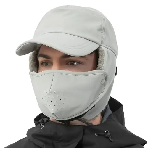Trapper Hat for Men Women Waterproof Winter Warm Baseball Cap with Ear Flaps and Mask - 1