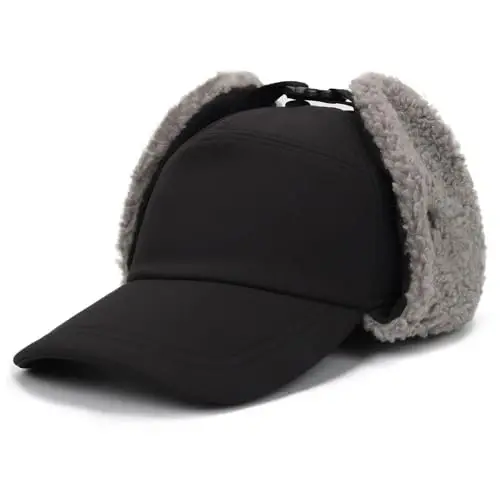 Trapper Hat for Men Women Waterproof Winter Warm Baseball Cap with Ear Flaps and Mask - 2