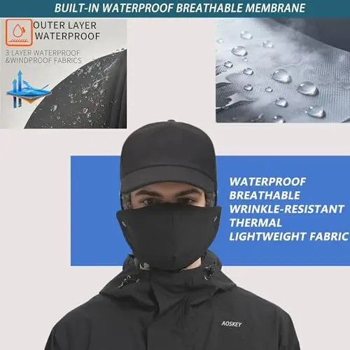Trapper Hat for Men Women Waterproof Winter Warm Baseball Cap with Ear Flaps and Mask - 3