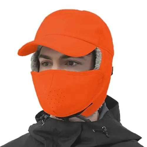Trapper Hat for Men Women Waterproof Winter Warm Baseball Cap with Ear Flaps and Mask 