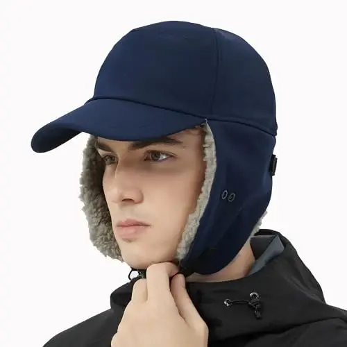 Trapper Hat for Men Women Waterproof Winter Warm Baseball Cap with Ear Flaps and Mask - 1