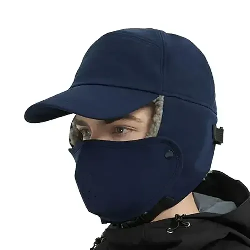 Trapper Hat for Men Women Waterproof Winter Warm Baseball Cap with Ear Flaps and Mask - 3