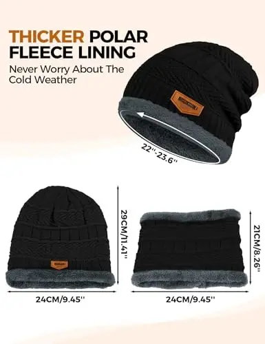 Beanie Hats for Men Women Neck Warmer Cold Weather Gear Men Gift Set for Winter Hat Neck Scarf Guys Face Mask Snow Suits - 6