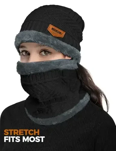 Beanie Hats for Men Women Neck Warmer Cold Weather Gear Men Gift Set for Winter Hat Neck Scarf Guys Face Mask Snow Suits - 3