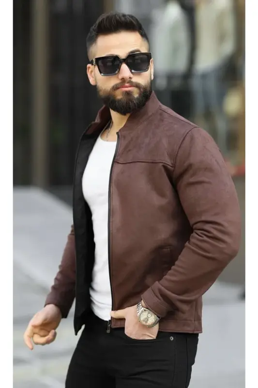 Erkek Kahve Baharlık Süet Ceket-Kahve - 5